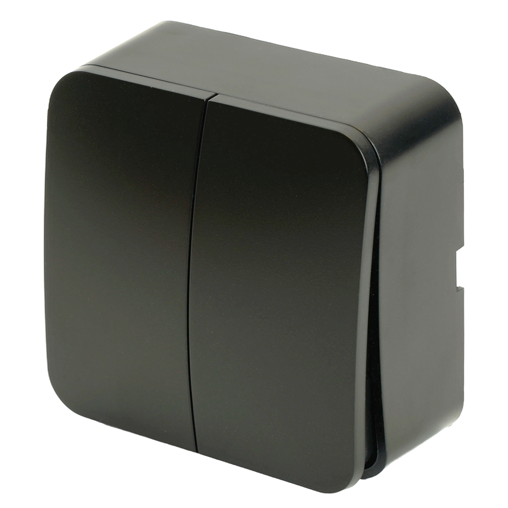 Выключатель открытой установки 2-клавишный , 250В, 10А, IP20, серия София, черный матовый, MSW10-20-