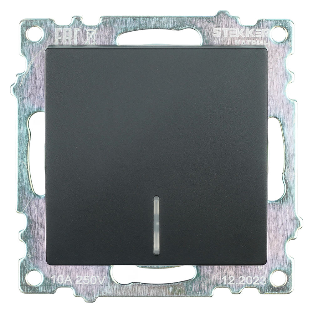 Выключатель 1-клавишный c индикатором (механизм), 250В, 10А, серия Катрин, GLS10-7101-05, черный