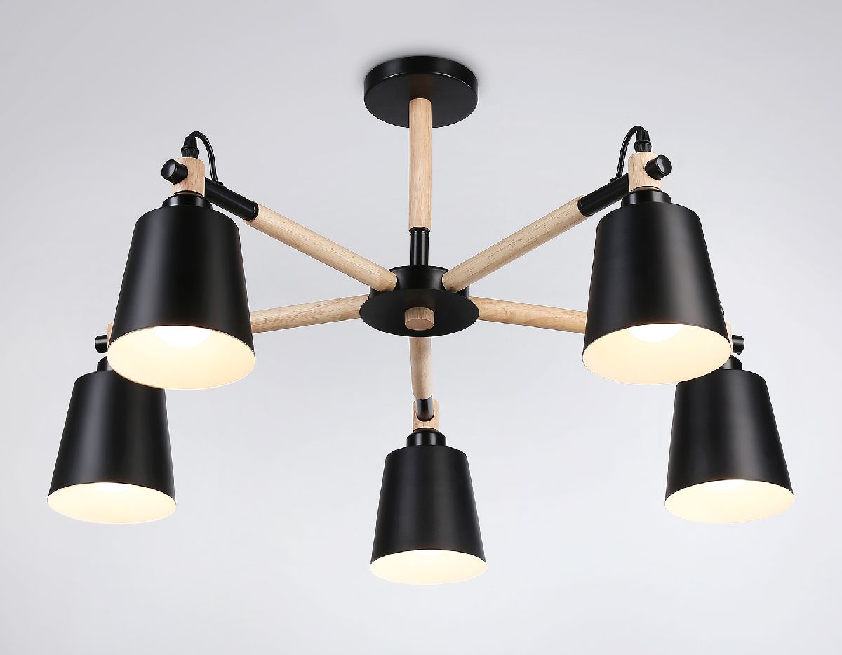Подвесная люстра TR82211/5 BK/LW черный/светлое дерево E27/5 max 40W D780*430