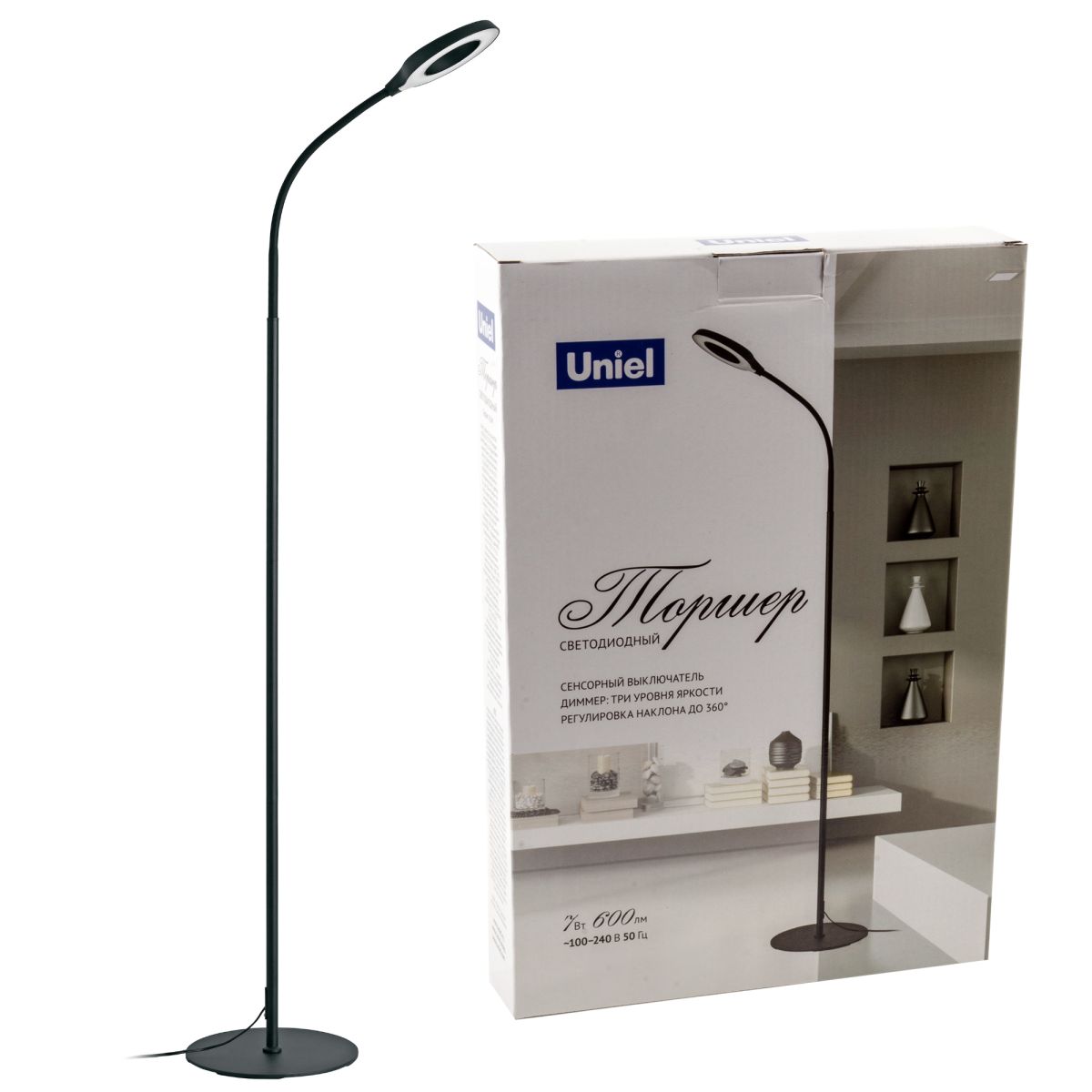 ULM-T610 7W/4500K/DIM BLACK Торшер напольный светодиодный, 7W, с регулировкой наклона. Сенсорный вык