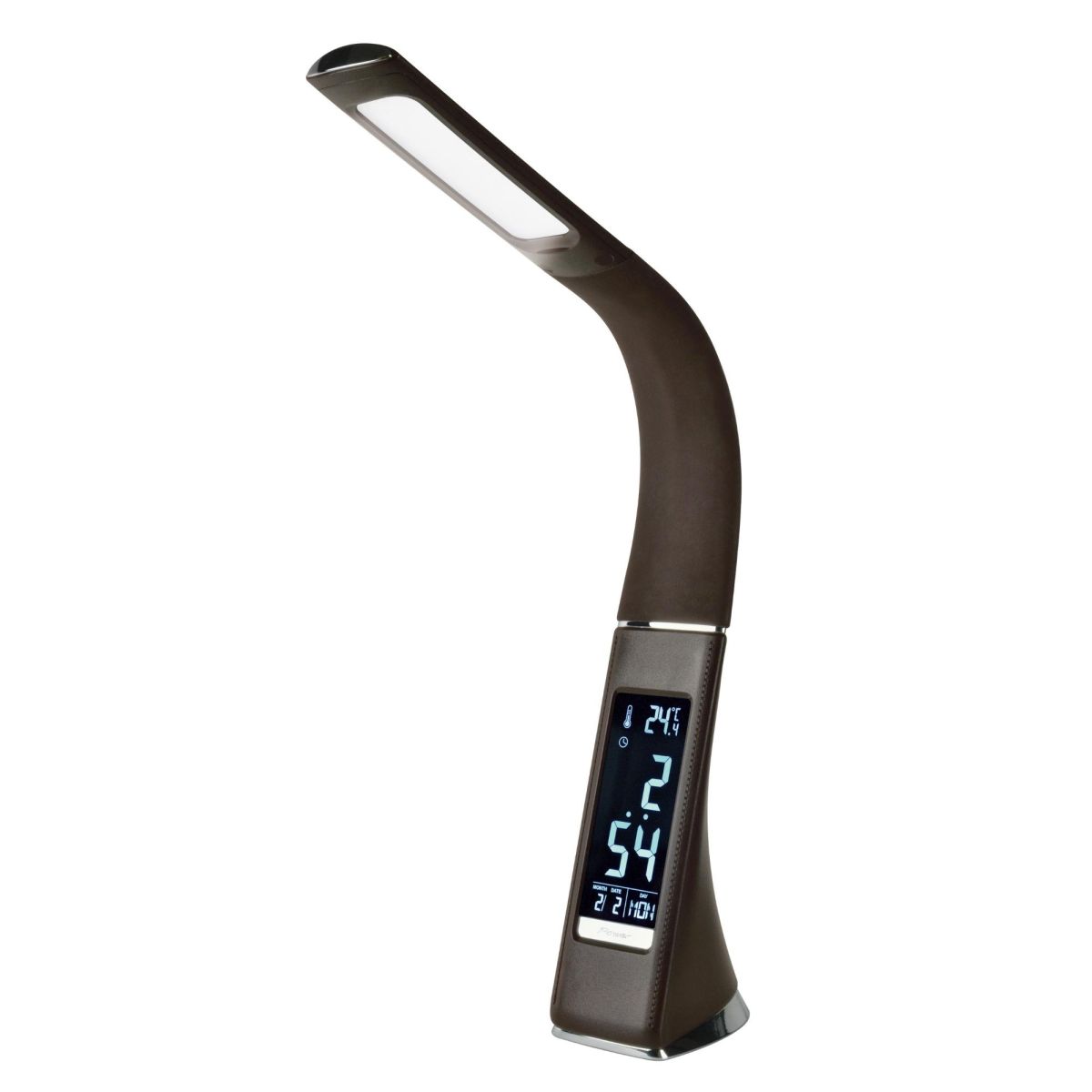 TLD-542 Brown/LED/300Lm/5000K/Dimmer Светильник настольный c часами, календарем, термометром, 5W. Се