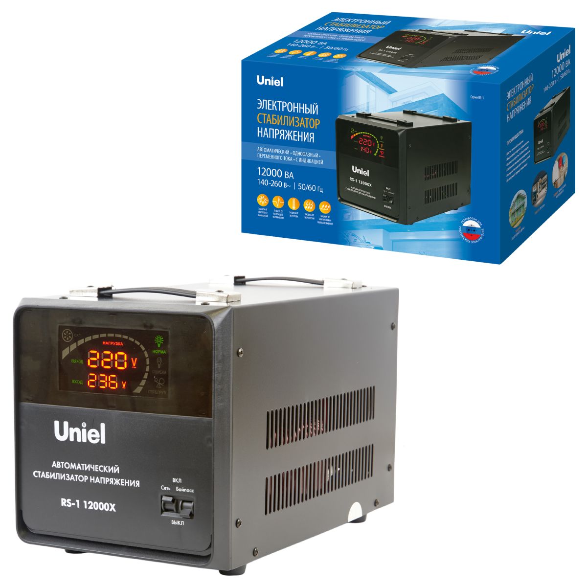 RS-1 12000X Стабилизатор напряжения серии "Reliability", 12000ВА. Релейный, однофазный. Напольный. T