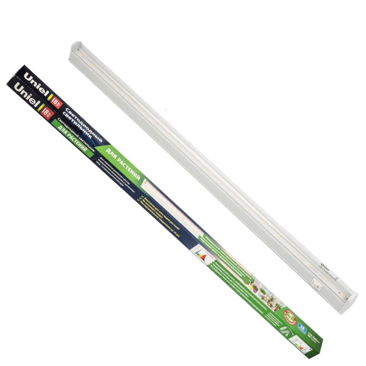 ULI-P12-18W/SPLE IP40 WHITE Светильник для растений светодиодный линейный : 560мм, выкл. на корпусе. Спектр для фотосинтеза. TM Uniel