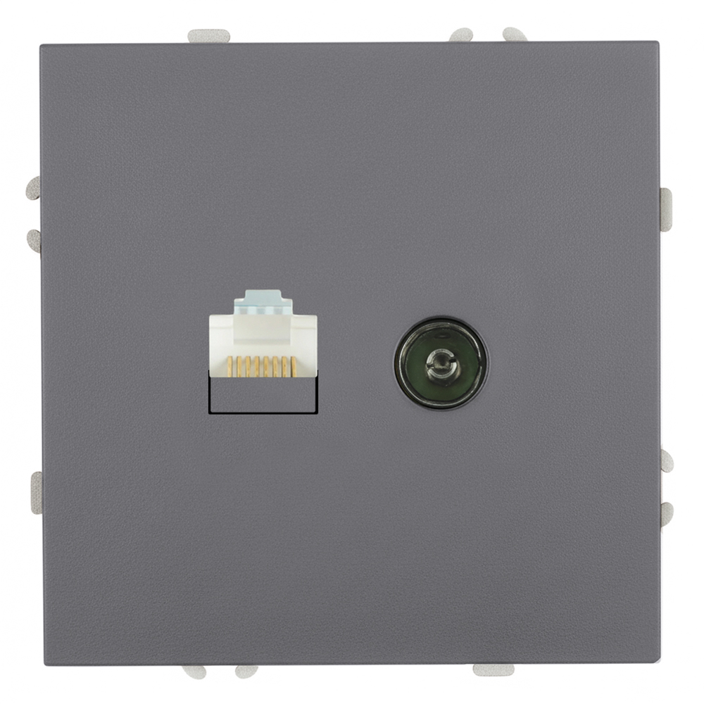 Розетка TV + компьютерная RJ-45 (механизм), серия Эмили, RST00-5106-10, платиново-серый, soft touch