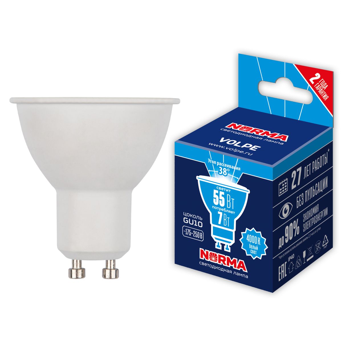 LED-JCDR-7W/4000K/GU10/38D/NR Лампа светодиодная. Форма "JCDR", матовая. Серия Norma. Белый свет (40