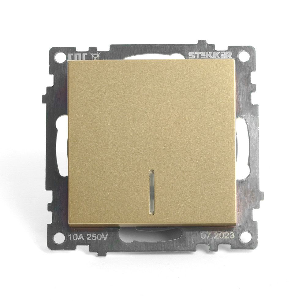 Выключатель 1-клавишный c индикатором (механизм), 250В, 10А, серия Катрин, золото, GLS10-7101-08