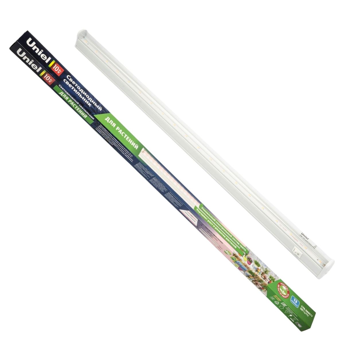 ULI-P12-10W/SPLE IP40 WHITE Светильник для растений светодиодный линейный : 560мм, выкл. на корпусе. Спектр для фотосинтеза. TM Uniel