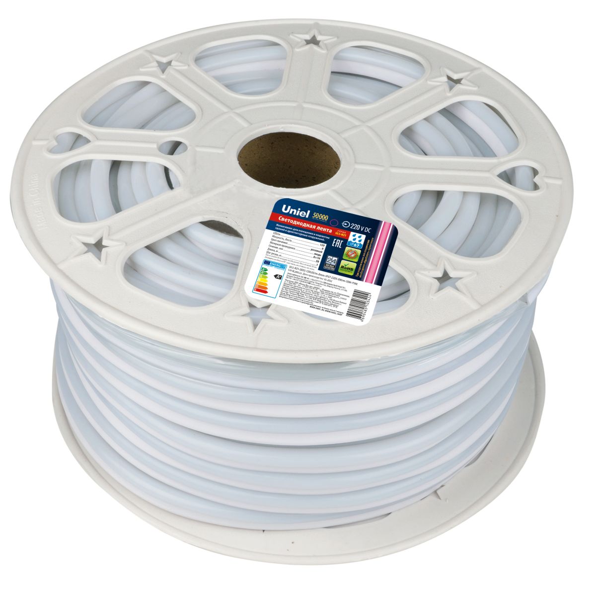ULS-N21-2835-120LED/m-8mm-IP67-220V-8W/m-50M-PINK Светодиодная гибкая герметичная лента. NEON. Бобин