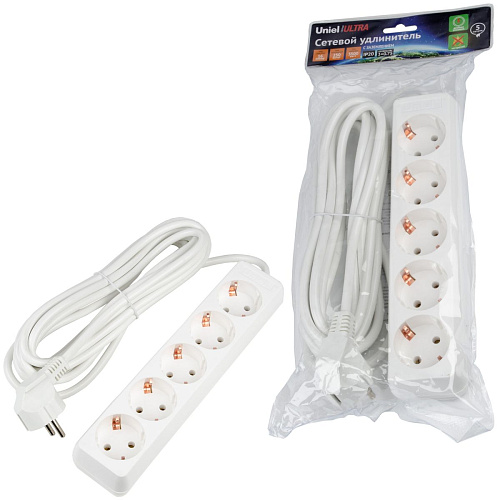 S-GCU5-5 WHITE Удлинитель серии Ultra, шнур 5м., 5 гнезд, 16A, с/з. Белый. TM Uniel S-GCU5-5 WHITE Удлинитель серии Ultra, шнур 5м., 5 гнезд, 16A, с/з. Белый. TM Uniel