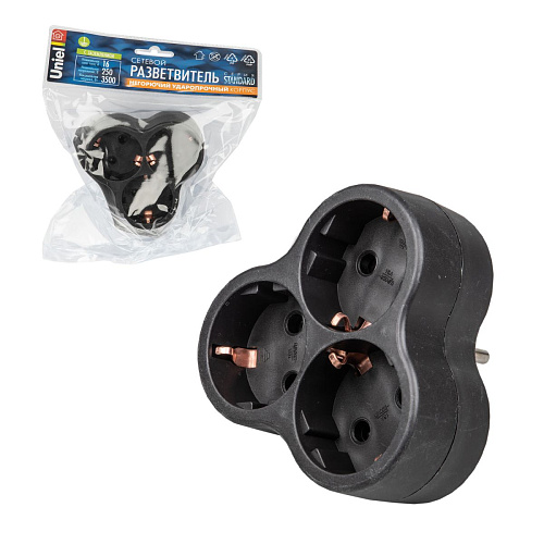 S-GES3-16F BLACK Разветвитель сетевой, с/з. 3 гнезда. 16А, 3500Вт. Черный. ТМ Uniel S-GES3-16F BLACK Разветвитель сетевой, с/з. 3 гнезда. 16А, 3500Вт. Черный. ТМ Uniel